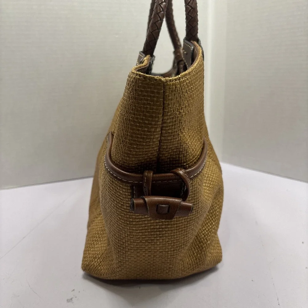 Fossil Handbag Tote Satchel Top Handle Purse‎ Brown Leather Woven Mesh Beach